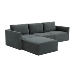 TOV Furniture Willow 4-Piece Velvet Modular Sectional - Luxurious Comfort with Versatile Design for Modern Living Charcoal REN-L03120-SEC