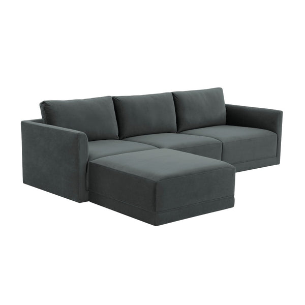 TOV Furniture Willow 4-Piece Velvet Modular Sectional - Luxurious Comfort with Versatile Design for Modern Living Charcoal REN-L03120-SEC