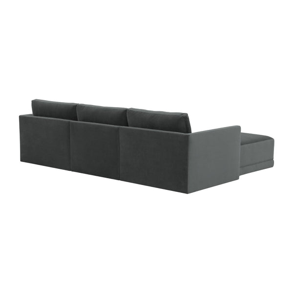 TOV Furniture Willow 4-Piece Velvet Modular Sectional - Luxurious Comfort with Versatile Design for Modern Living Charcoal REN-L03120-SEC