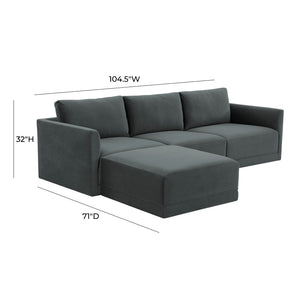 TOV Furniture Willow 4-Piece Velvet Modular Sectional - Luxurious Comfort with Versatile Design for Modern Living Charcoal REN-L03120-SEC