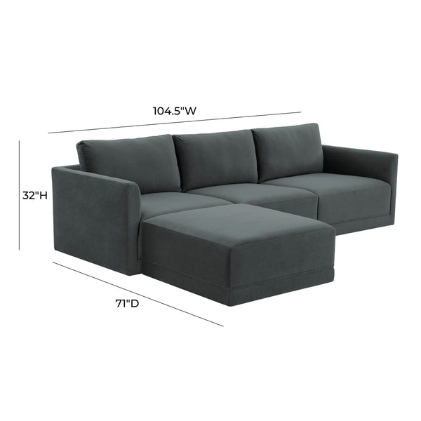TOV Furniture Willow 4-Piece Velvet Modular Sectional - Luxurious Comfort with Versatile Design for Modern Living Charcoal REN-L03120-SEC