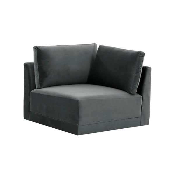 TOV Furniture Willow Velvet Modular Corner Chair - Luxurious Comfort and Modern Design for Stylish Living Spaces Charcoal REN-L03120-W