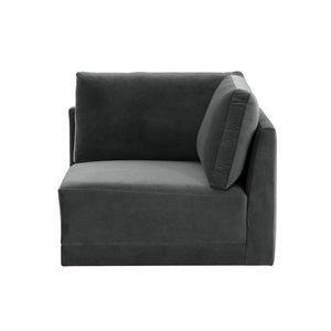 TOV Furniture Willow Velvet Modular Corner Chair - Luxurious Comfort and Modern Design for Stylish Living Spaces Charcoal REN-L03120-W