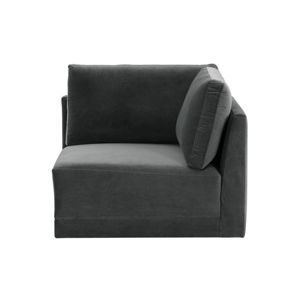 TOV Furniture Willow Velvet Modular Corner Chair - Luxurious Comfort and Modern Design for Stylish Living Spaces Charcoal REN-L03120-W