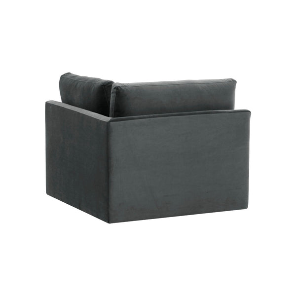 TOV Furniture Willow Velvet Modular Corner Chair - Luxurious Comfort and Modern Design for Stylish Living Spaces Charcoal REN-L03120-W
