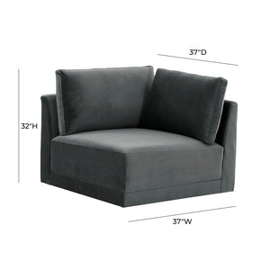 TOV Furniture Willow Velvet Modular Corner Chair - Luxurious Comfort and Modern Design for Stylish Living Spaces Charcoal REN-L03120-W