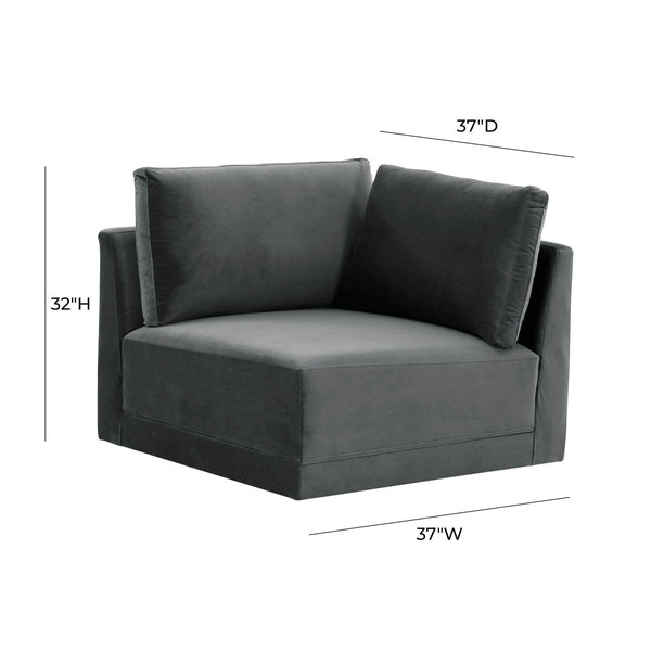 TOV Furniture Willow Velvet Modular Corner Chair - Luxurious Comfort and Modern Design for Stylish Living Spaces Charcoal REN-L03120-W