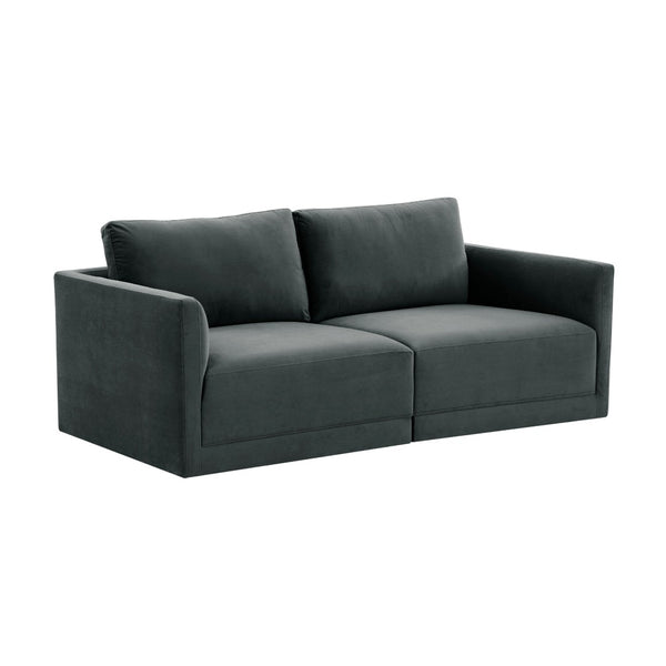 TOV Furniture Willow 74" Velvet Modular Loveseat - Luxurious Comfort and Versatile Design for Modern Spaces Charcoal REN-L03122