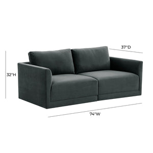 TOV Furniture Willow 74" Velvet Modular Loveseat - Luxurious Comfort and Versatile Design for Modern Spaces Charcoal REN-L03122