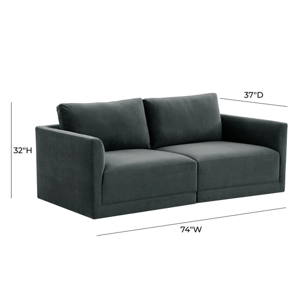 TOV Furniture Willow 74" Velvet Modular Loveseat - Luxurious Comfort and Versatile Design for Modern Spaces Charcoal REN-L03122