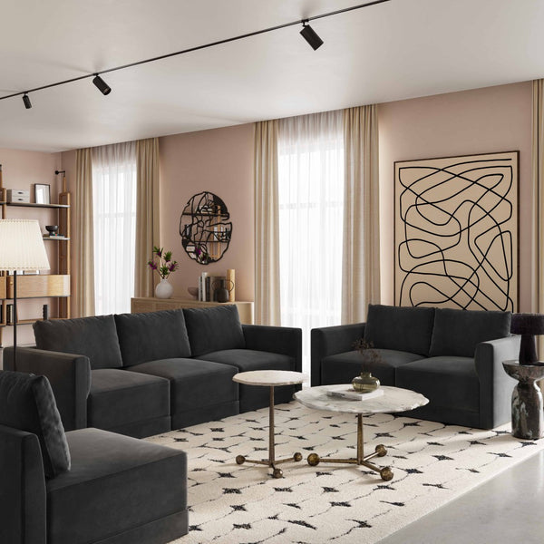 TOV Furniture Willow 105" Velvet Modular Sectional Sofa - Luxurious Comfort, Versatile Design for Any Space Charcoal REN-L03123