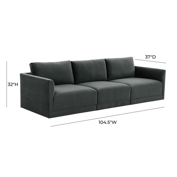 TOV Furniture Willow 105" Velvet Modular Sectional Sofa - Luxurious Comfort, Versatile Design for Any Space Charcoal REN-L03123