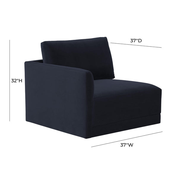 TOV Furniture Willow Velvet Modular Corner Chair – Plush Comfort & Stylish Design for Modern Living Spaces Navy REN-L03130-LC