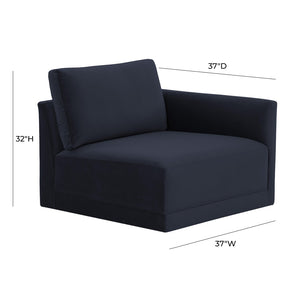TOV Furniture Willow Velvet Modular Corner Chair - Luxurious Design with Plush Comfort for Modern Living Spaces Navy REN-L03130-RC