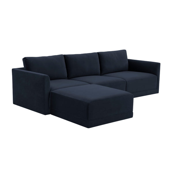TOV Furniture Willow 4-Piece Velvet Modular Sectional - Luxurious Comfort with Versatile Design for Modern Living Navy REN-L03130-SEC