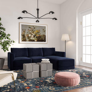 TOV Furniture Willow 4-Piece Velvet Modular Sectional - Luxurious Comfort with Versatile Design for Modern Living Navy REN-L03130-SEC