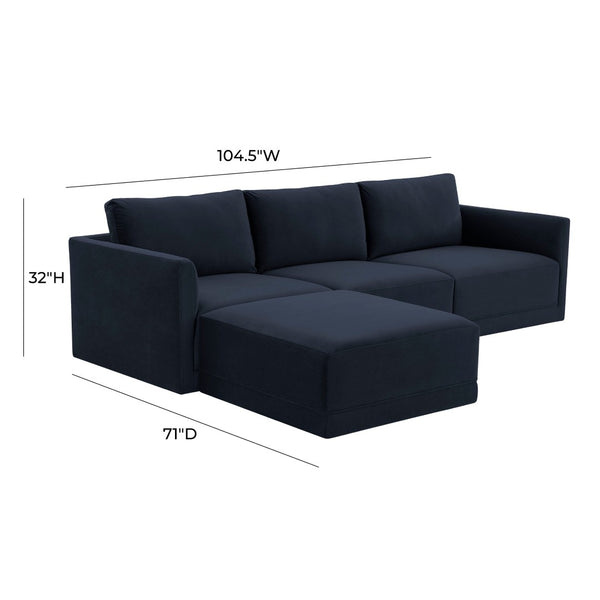TOV Furniture Willow 4-Piece Velvet Modular Sectional - Luxurious Comfort with Versatile Design for Modern Living Navy REN-L03130-SEC