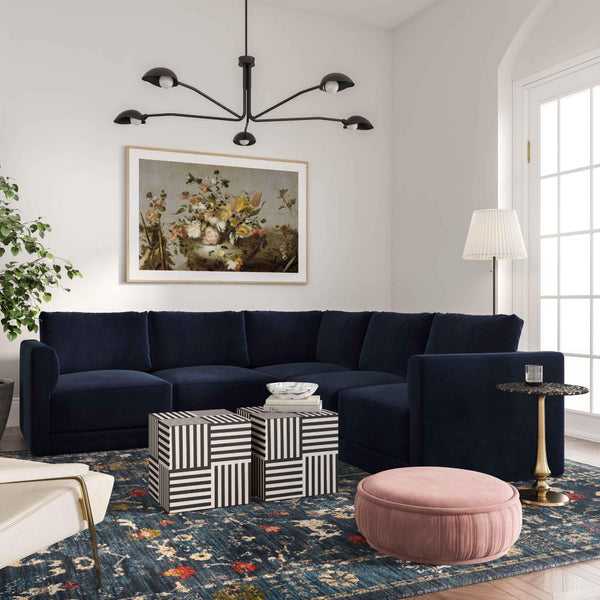 TOV Furniture Willow Velvet Modular Corner Chair - Luxurious Comfort and Modern Design for Stylish Living Spaces Navy REN-L03130-W