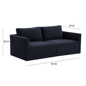 TOV Furniture Willow 74" Velvet Modular Loveseat - Luxurious Comfort and Versatile Design for Modern Spaces Navy REN-L03132
