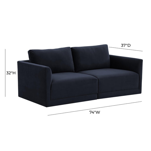 TOV Furniture Willow 74" Velvet Modular Loveseat - Luxurious Comfort and Versatile Design for Modern Spaces Navy REN-L03132