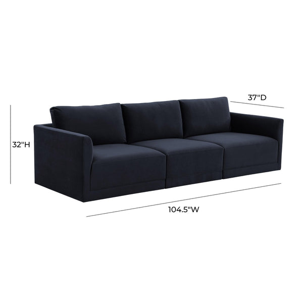 TOV Furniture Willow 105" Velvet Modular Sectional Sofa - Luxurious Comfort, Versatile Design for Any Space Navy REN-L03133