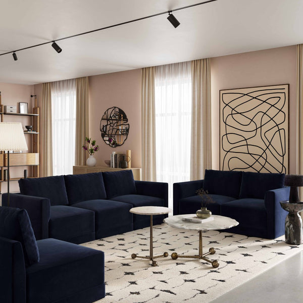 TOV Furniture Willow 105" Velvet Modular Sectional Sofa - Luxurious Comfort, Versatile Design for Any Space Navy REN-L03133