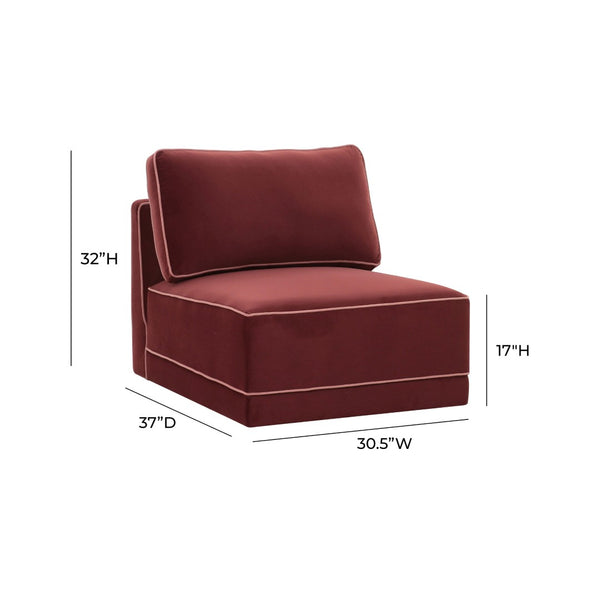 TOV Furniture Willow Velvet Modular Armless Chair – Luxurious Comfort for Custom Sectionals or Stylish Accent Seating Red REN-L03140-AC