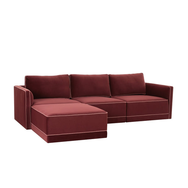 TOV Furniture Willow 4-Piece Velvet Modular Sectional - Luxurious Comfort with Versatile Design for Modern Living Red REN-L03140-SEC
