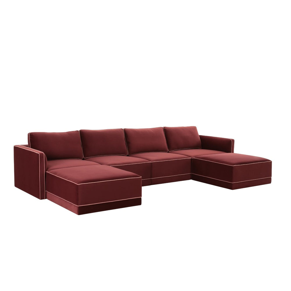 TOV Furniture Willow 6-Piece Modular U Sectional - Elegant Velvet Design for Stylish, Customizable Living Spaces Red REN-L03140-SEC1