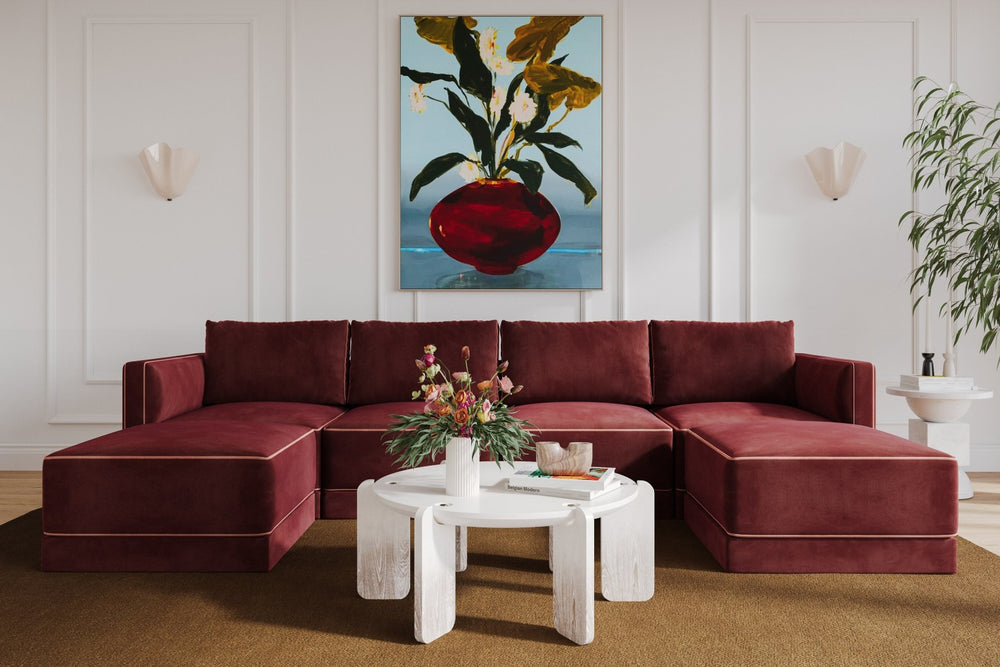 TOV Furniture Willow 6-Piece Modular U Sectional - Elegant Velvet Design for Stylish, Customizable Living Spaces Red REN-L03140-SEC1