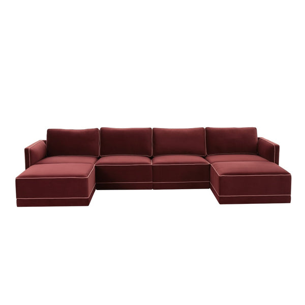TOV Furniture Willow 6-Piece Modular U Sectional - Elegant Velvet Design for Stylish, Customizable Living Spaces Red REN-L03140-SEC1