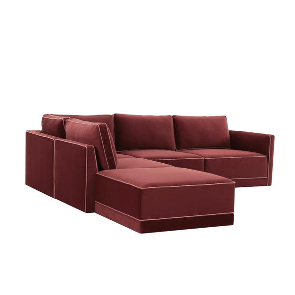 TOV Furniture Willow 5-Piece Modular Velvet Sectional - Luxurious Comfort with Modern Design for Stylish Living Spaces Red REN-L03140-SEC4-L