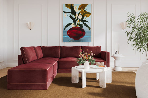 TOV Furniture Willow 5-Piece Modular Velvet Sectional - Luxurious Comfort with Modern Design for Stylish Living Spaces Red REN-L03140-SEC4-L