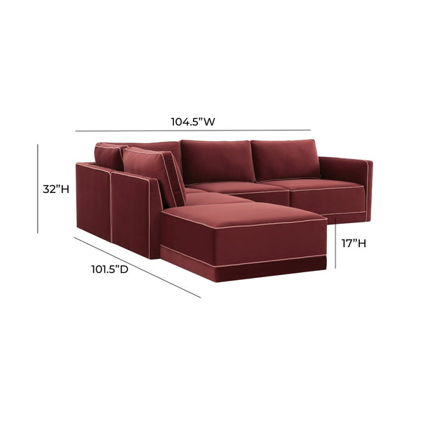 TOV Furniture Willow 5-Piece Modular Velvet Sectional - Luxurious Comfort with Modern Design for Stylish Living Spaces Red REN-L03140-SEC4-L