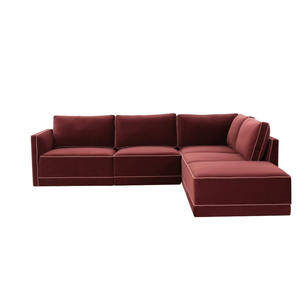 TOV Furniture Willow 5-Piece Velvet Modular Sectional – Modern Luxury Seating for Stylish Living Spaces and Comfort Red REN-L03140-SEC4-R