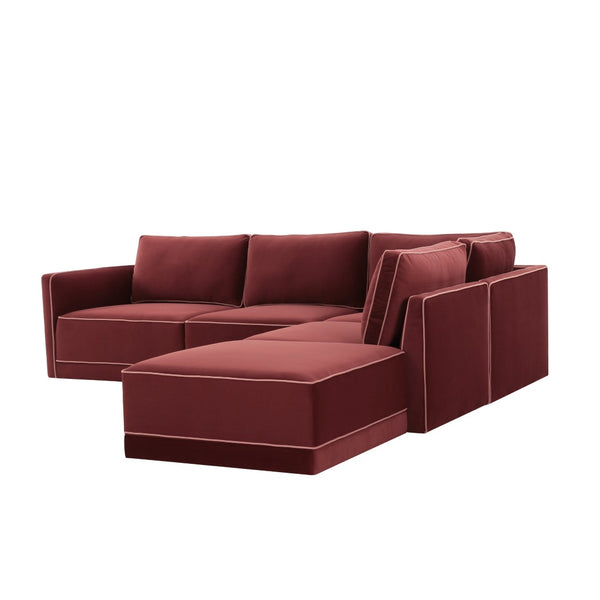 TOV Furniture Willow 5-Piece Velvet Modular Sectional – Modern Luxury Seating for Stylish Living Spaces and Comfort Red REN-L03140-SEC4-R