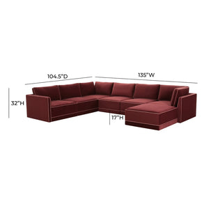 TOV Furniture Willow 5-Piece Velvet Modular Sectional – Modern Luxury Seating for Stylish Living Spaces and Comfort Red REN-L03140-SEC4-R