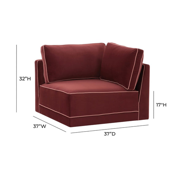 TOV Furniture Willow Velvet Modular Corner Chair - Luxurious Comfort and Modern Design for Stylish Living Spaces Red REN-L03140-W