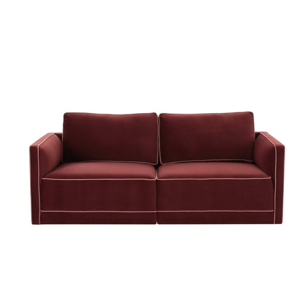 TOV Furniture Willow 74" Modular Loveseat - Luxurious Velvet Upholstery with Stylish Contrast Piping for Comfort Red REN-L03142