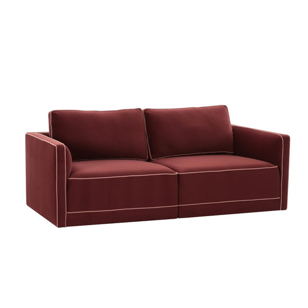 TOV Furniture Willow 74" Modular Loveseat - Luxurious Velvet Upholstery with Stylish Contrast Piping for Comfort Red REN-L03142