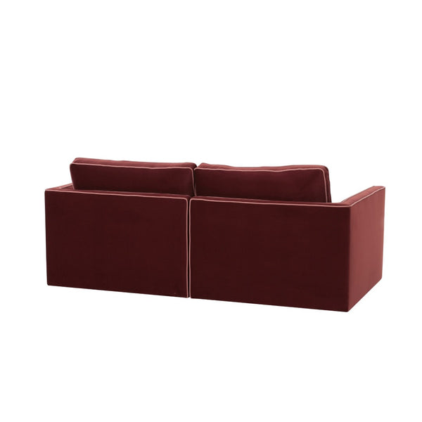 TOV Furniture Willow 74" Modular Loveseat - Luxurious Velvet Upholstery with Stylish Contrast Piping for Comfort Red REN-L03142