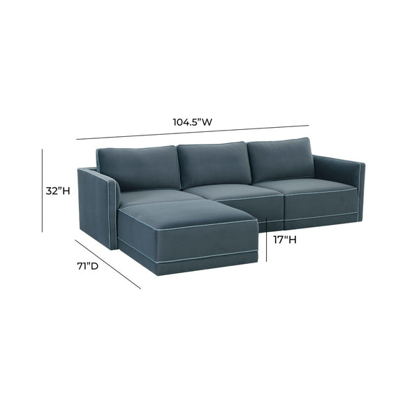 TOV Furniture Willow 4-Piece Velvet Modular Sectional - Luxurious Comfort with Versatile Design for Modern Living Blue REN-L03150-SEC