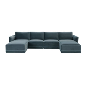 TOV Furniture Willow 6-Piece Modular U Sectional - Elegant Velvet Design for Stylish, Customizable Living Spaces Blue REN-L03150-SEC1