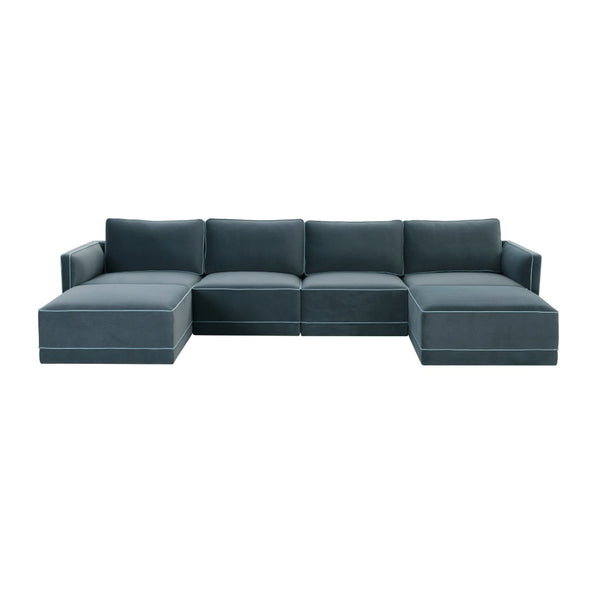 TOV Furniture Willow 6-Piece Modular U Sectional - Elegant Velvet Design for Stylish, Customizable Living Spaces Blue REN-L03150-SEC1