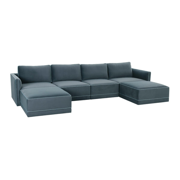 TOV Furniture Willow 6-Piece Modular U Sectional - Elegant Velvet Design for Stylish, Customizable Living Spaces Blue REN-L03150-SEC1
