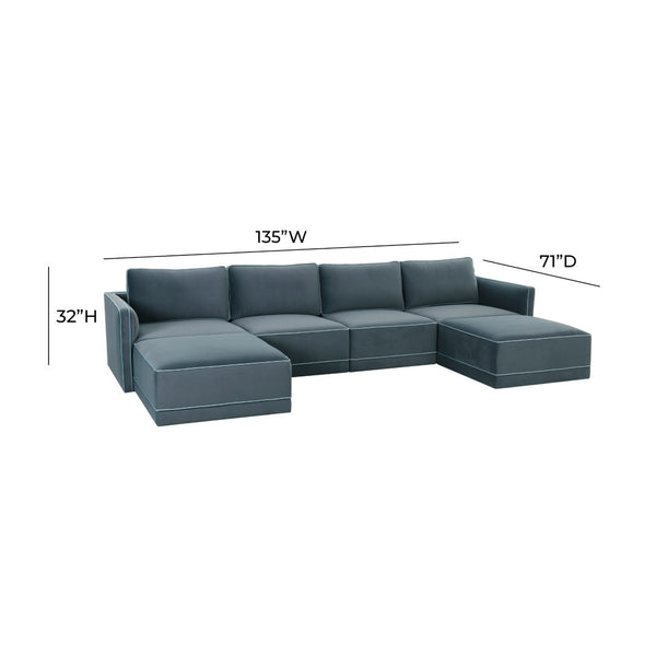 TOV Furniture Willow 6-Piece Modular U Sectional - Elegant Velvet Design for Stylish, Customizable Living Spaces Blue REN-L03150-SEC1