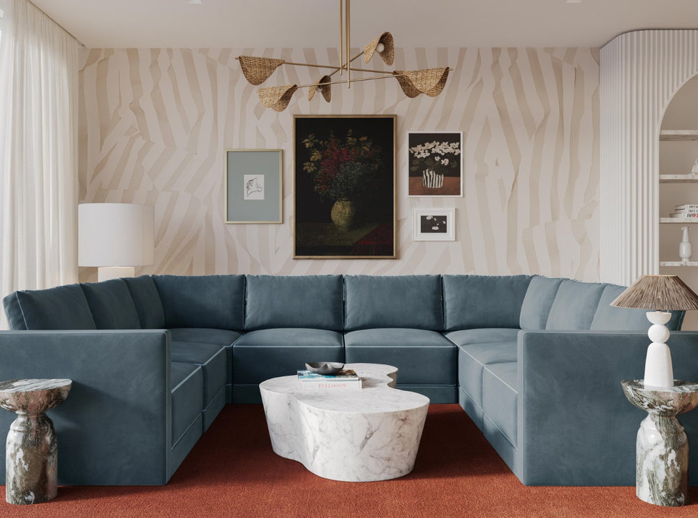 TOV Furniture Willow 8-Piece Velvet Modular Sectional - Luxurious Comfort, Flexible Layout, and Stylish Design Blue REN-L03150-SEC2