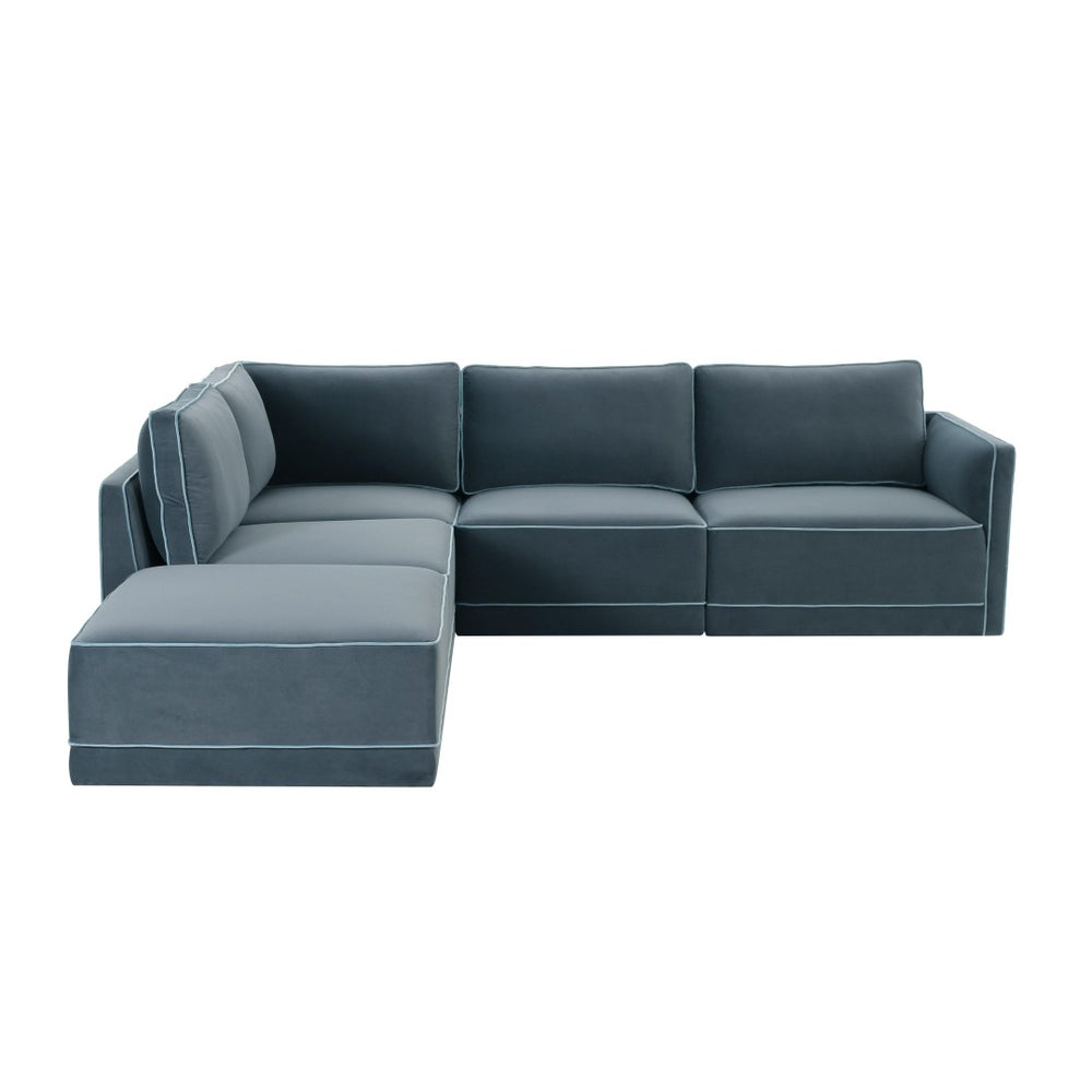 TOV Furniture Willow 5-Piece Modular Velvet Sectional - Luxurious Comfort with Modern Design for Stylish Living Spaces Blue REN-L03150-SEC4-L