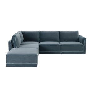 TOV Furniture Willow 5-Piece Modular Velvet Sectional - Luxurious Comfort with Modern Design for Stylish Living Spaces Blue REN-L03150-SEC4-L