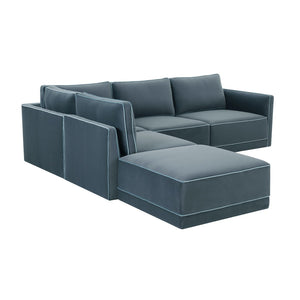 TOV Furniture Willow 5-Piece Modular Velvet Sectional - Luxurious Comfort with Modern Design for Stylish Living Spaces Blue REN-L03150-SEC4-L